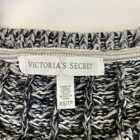Victoria’s Secret Crew Pullover Fair Isle Knit Sweater XS Grey Cabincore Cotton - Picture 7 of 10